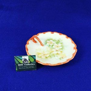 Trinket Nut Candy Dish Hand Painted Artisan Signed Dogwood Flowers